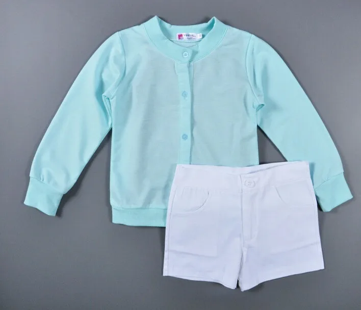 5 комплектов/ партия комплекты одежды для маленьких девочек голубой кардиган+рубашка+штаны комплект для маленьких 0916 sylvia sis