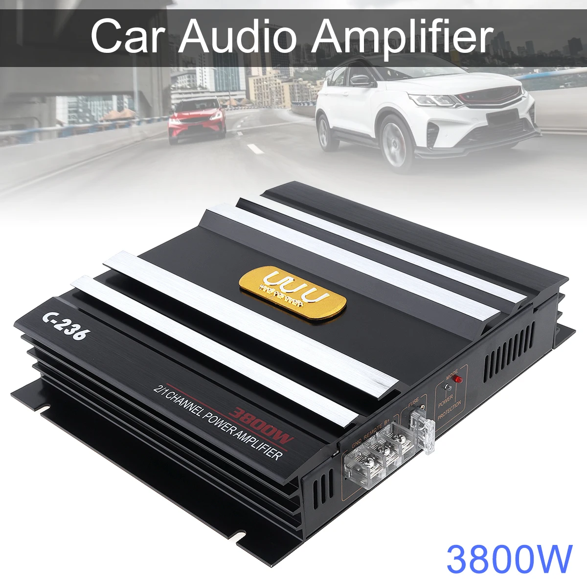 3800W Car Amplifer 400W Class AB Digital 2 Channel Black Aluminum Alloy