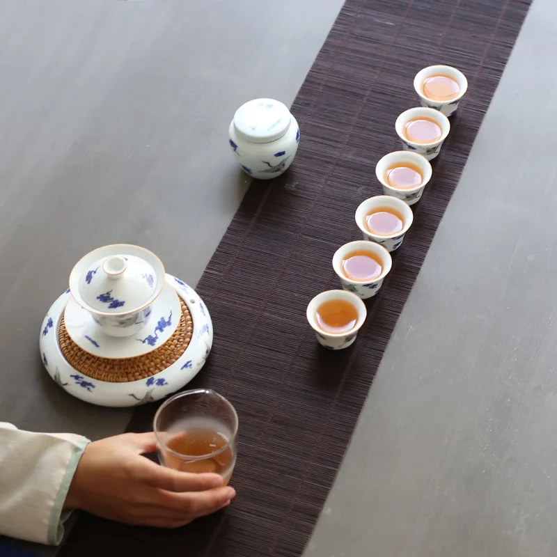 Розовый 8 компл. Синий и белый фарфор кран чайная посуда наборы китайский чайный набор кунг-фу ручной работы фарфоровая чашка для чая, гайвань чайный сервиз