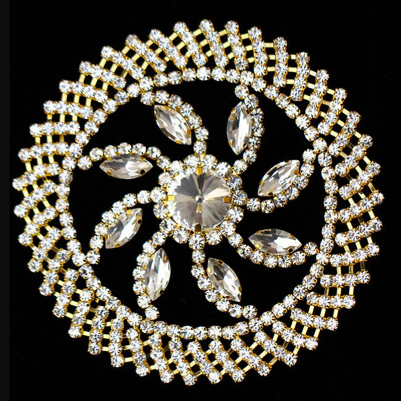 10 cm Round Silver Gold Flatback Crystal Rhinestones Applique for