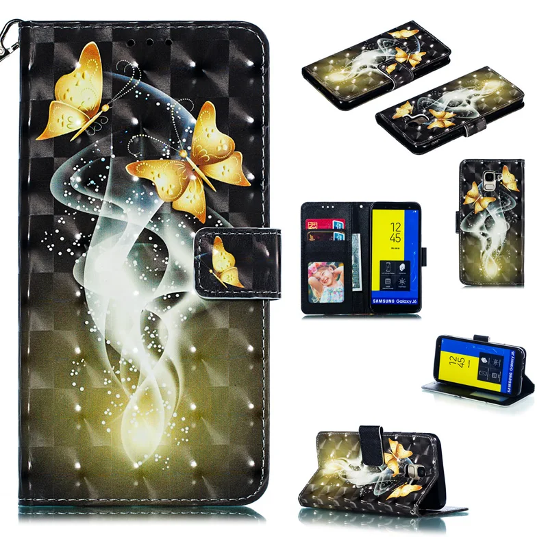 

2019 New 3D Mobile Phone Wallet Cover Case For Samsung Galaxy J6 Plus 2018 Case j6+ Flip Leather Bag For Samsung J6 Prime Case