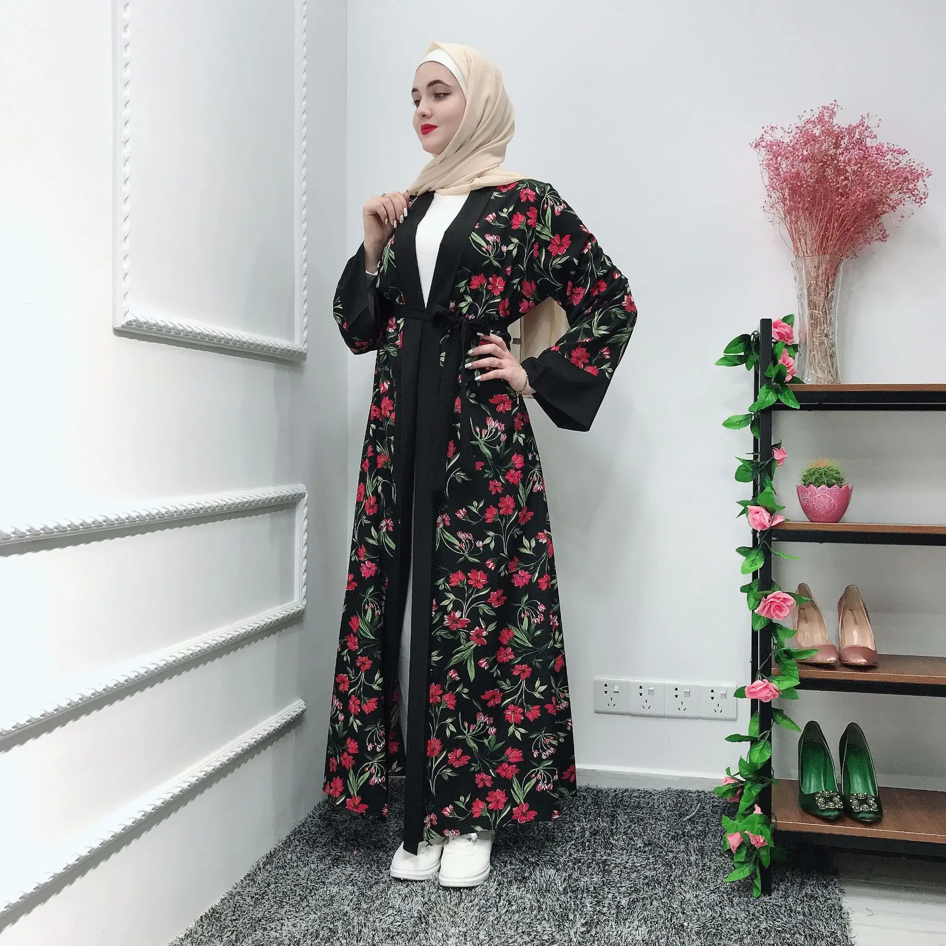 Модная мусульманская печать abaya полный платья кардиган-кимоно длинные халаты Туника Jubah Ближний Восток Рамадан Арабский исламский одежда