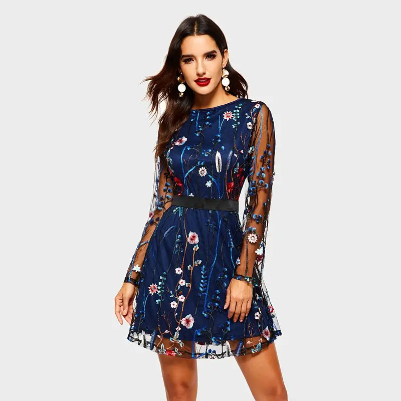Женские короткие платья 2019 летние Boho новые сетчатые вышитые цветочные
