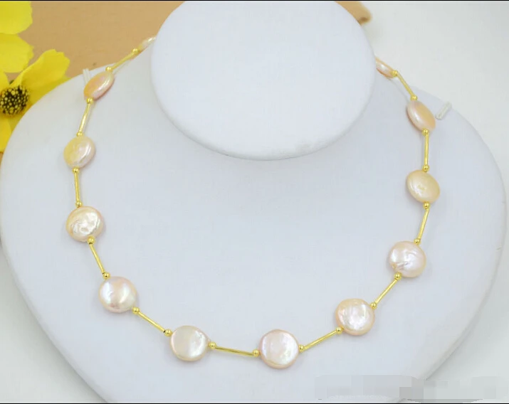 

Free shipping >>>>>Z6426 14mm pink coin freshwater pearl necklace 17inch