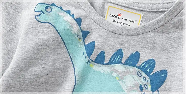 Little maven/детская брендовая одежда для маленьких девочек; коллекция года; сезон осень; Новинка; хлопковая футболка с длинными рукавами и круглым вырезом с изображением динозавра и надписью; цвет серый; 51092