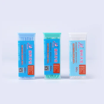 

50 Pcs Plastic toothpick Disposable Oral Gum Teeth Clean Tools Dental Plastic Tooth Picks Dental Flosser Interdental Brush
