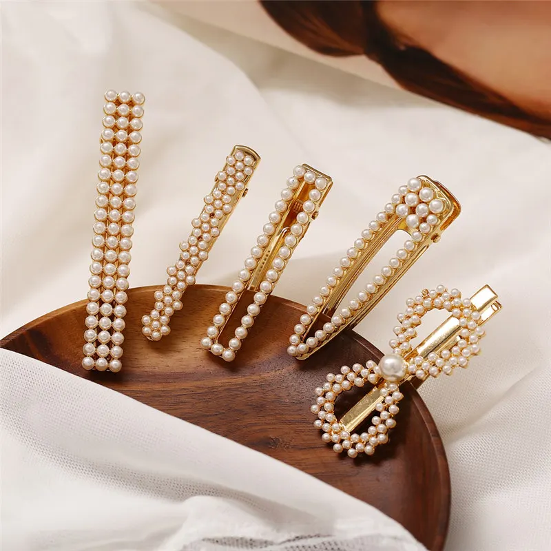 

Fashion Pearl Hair Clip for Women Elegant Korean Design Snap Barrette Stick Hairpin Hair Styling Accessories 2019 New