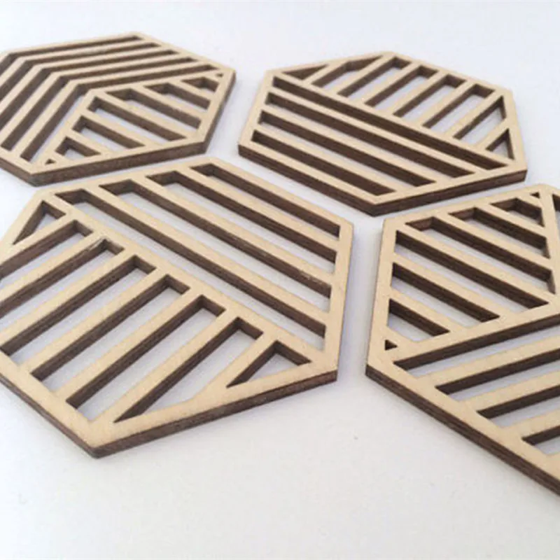 4 шт. DIY резные лазерная резка натуральные деревянные полые Coaster Подставки Под
