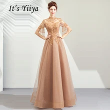 It's Yiya вечернее платье с высоким воротником полые женские вечерние платья Кружевное Платье De Soiree плюс размер Половина рукава Формальные платья E651