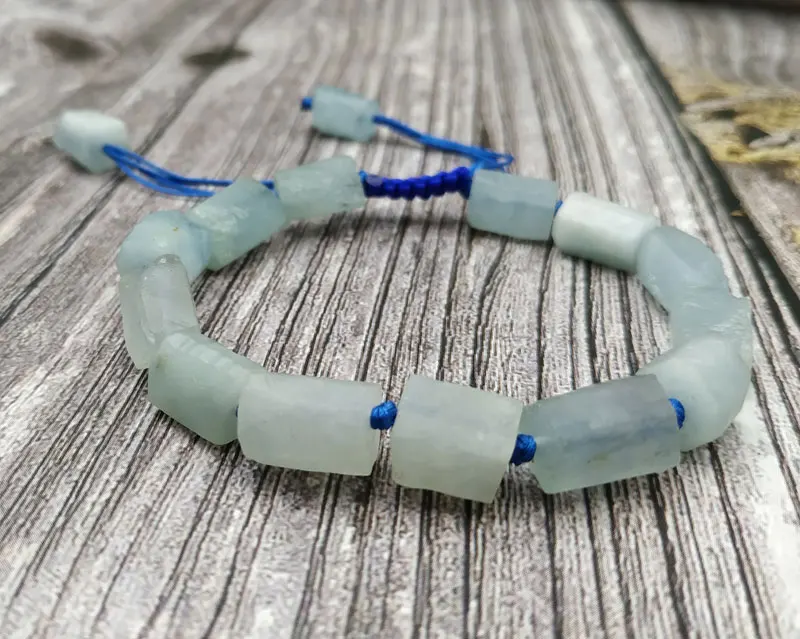YA3871 Natural Rough Aquamarines Stone Cord Knot Adjustable Bracelet | Украшения и аксессуары