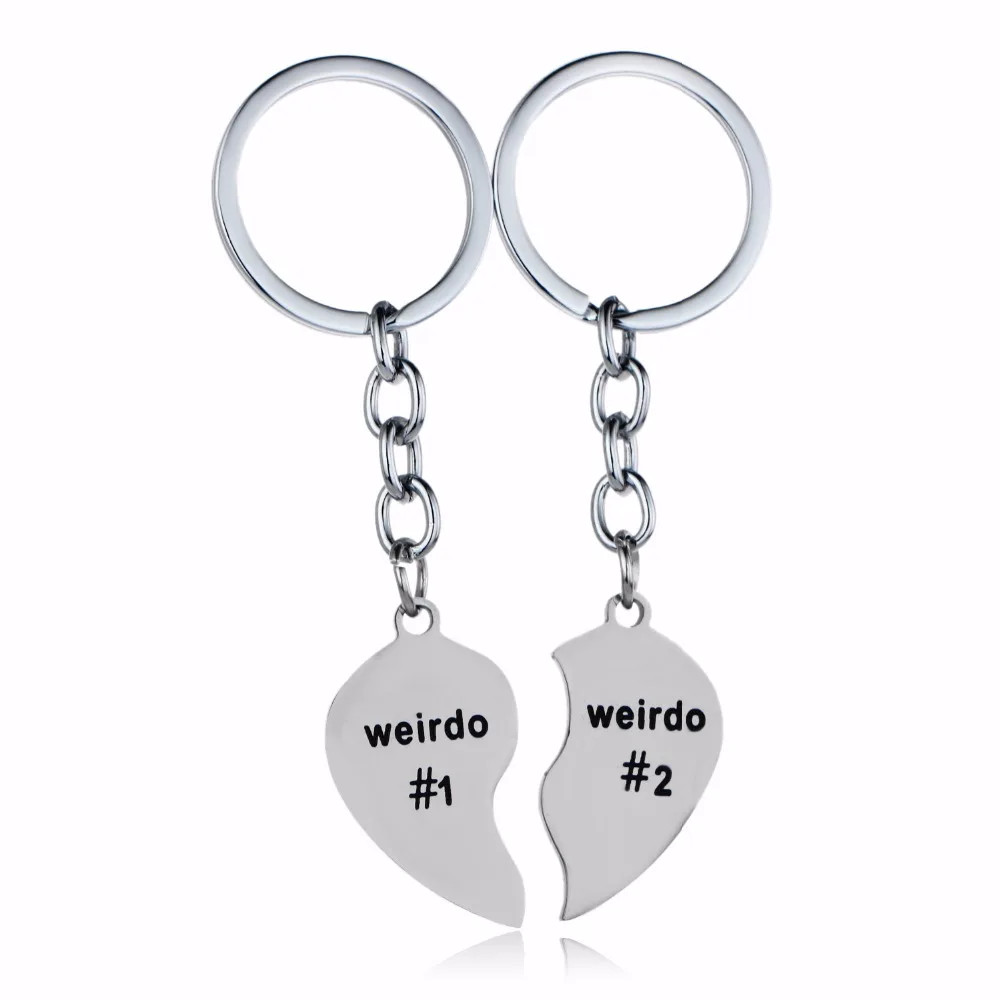 

2PC Weirdo 1 & 2 Stainless Steel Key Chain Broken Heart Charms Keychain Boys & Girls Couples Friends Keyring Valentine's Gifts
