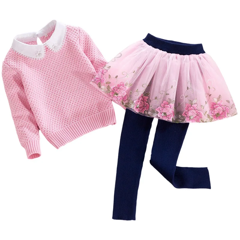 

Free shipping cotton baby sweater dress set,sweater+legging with dress 2 pcs per set long sleeve autumn baby dress set