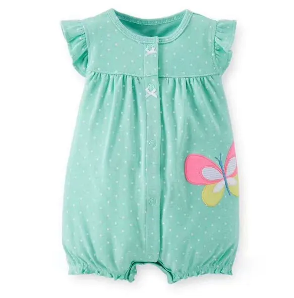 Летний комбинезон цвета хаки из чистого хлопка с короткими рукавами для новорожденных - Цвет: Зеленый