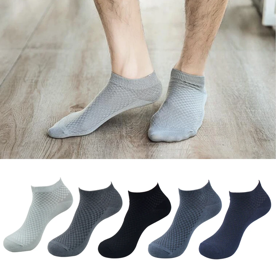 

5 Pairs Mens Business Socks Bamboo Fiber Short Ankle Socks Breathable Anti-bacterial Sock for Men