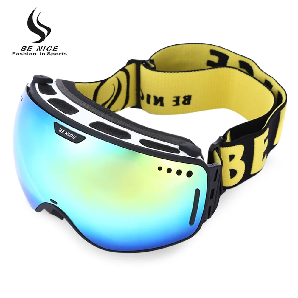 Be Nice Professional Ski Goggles Double Lens UV400 Anti fog Adult