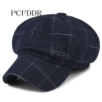 

PCFDDR Winter Felt Hat Fashion British Octagonal Hat Lady Leisure Beret.
