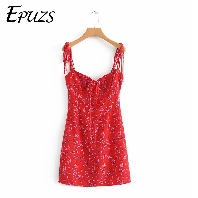 red floral sleeveless dress