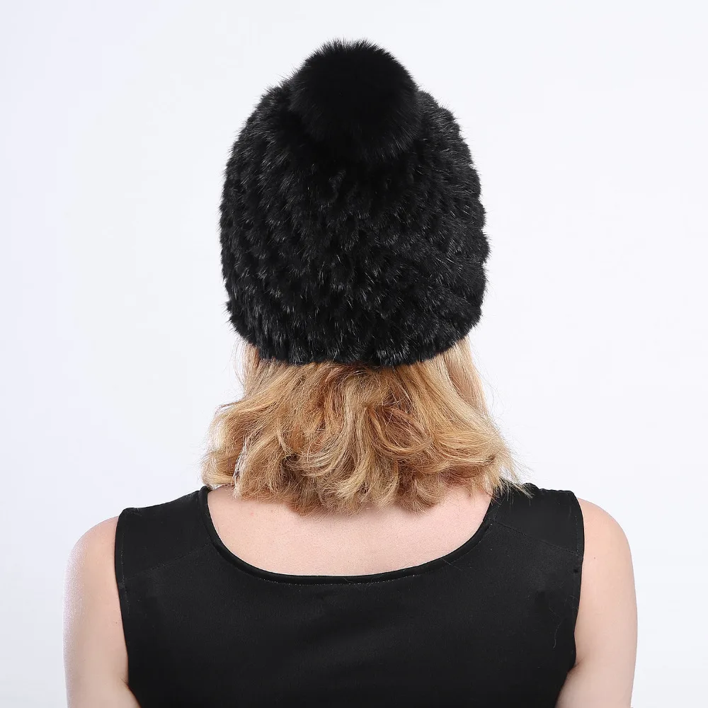 Горячая продажа реального норки меховая шапка для женщин зимние вязаные норки шапочки шапка с меха лисы помпонами Бренд 2016 года новый