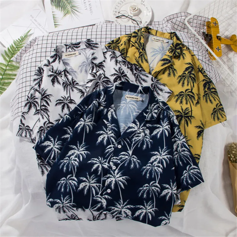

Men Beach Hawaiian Shirt Tropical Short Sleeve Shirt Men Brand Clothing Casual Loose Cotton Button Down Printing Shirts DS50310