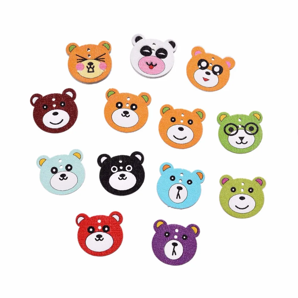 

50Pcs Multicolor Animals Decorative Botones 2 Holes Cute Mr.Bear Tiger Printing Buttons Wood Sewing Scrapbooking Knopf Bouton