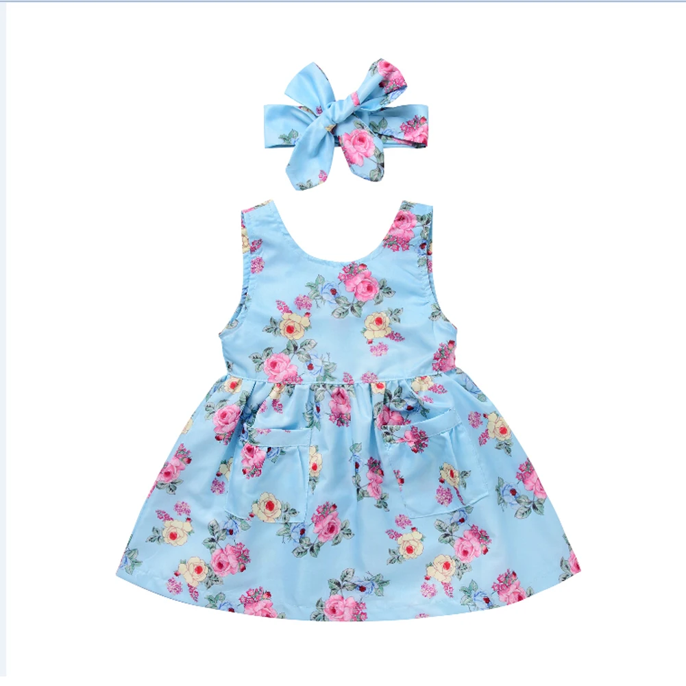 2017 Summer Toddler Kids Baby Girls Dress Bow Knot Children Cotton