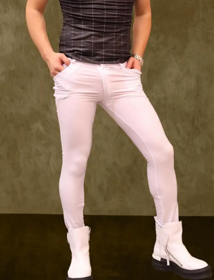 

Men Sexy High-elastic Spandex Tight Pants Slim Stretchy Casual Trousers Stylish