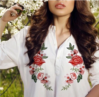 

2Pcs/set Rose Flower Floral Collar Sew on Patch Cute Applique Badge Embroidered Fabric Sticker Clothes Bust Dress DIY Ornament