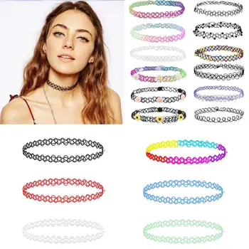 

2019 Brand New Fashion 12pcs Women's Vintage Gothic Black Lace Choker Collar Retro Punk Tattoo Necklace