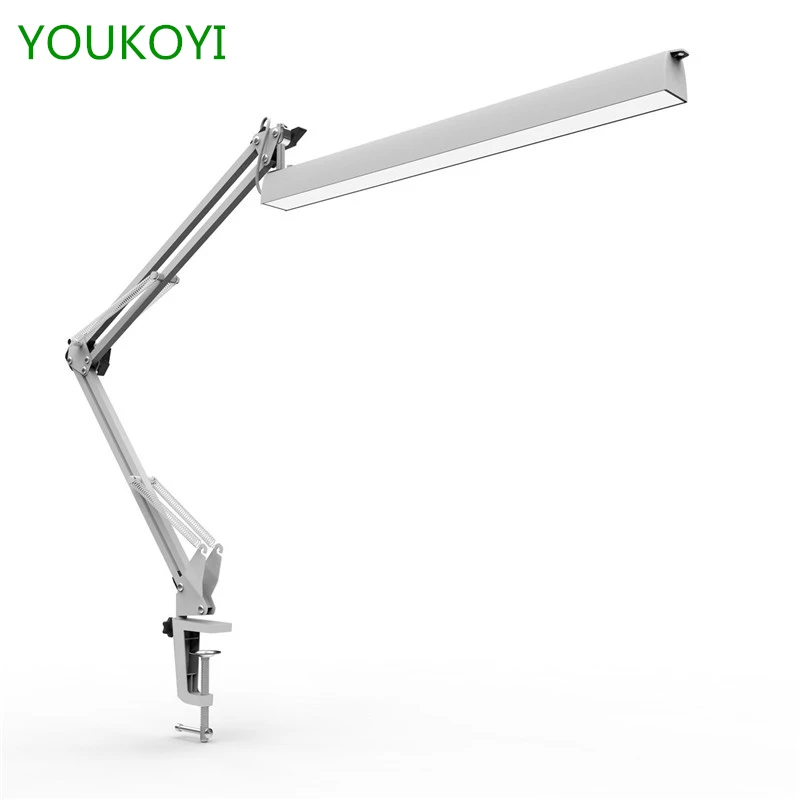 Image YOUKOYI A16 USB LED Night Lamp Eye caring 3 Modes Dimmable Table Lamp Swing Arm Architect Clamp Desk Lamp with USB Charge White