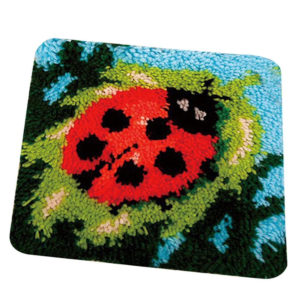 DIY Latch Hook Kit Rug Cushion Ladybug Flower Owl Bear Pillow Mat Needlework Crocheting Rug Embroidery for Beginners