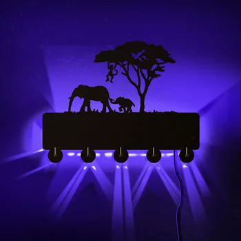 

Elephant Baby Clothes LED Night Light Hook Door Climb The Tree Monkey Wall Hook Hanger Bathroom Kitchen Retro Bag Key Holder