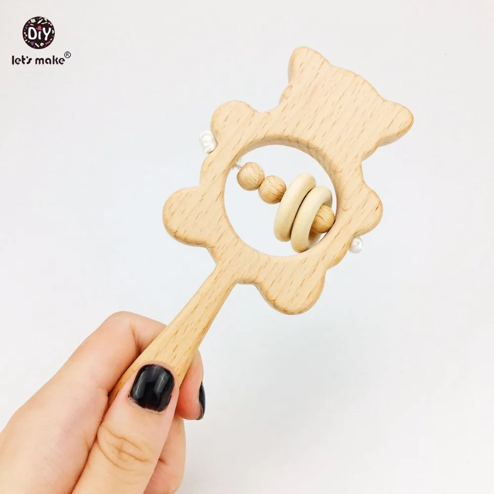 Let's Make Baby Toys Beech Wooden Rattle Teethers Chew Wood Beads Teething Montessori Toys Food