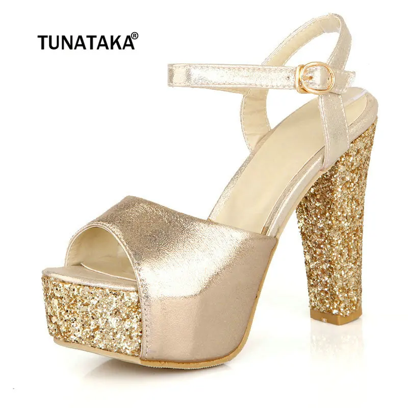 

Fashion Gladiator Platform Thick High Heel Sandals Buckle Summer Party Shoes Woman Gold Silver Red