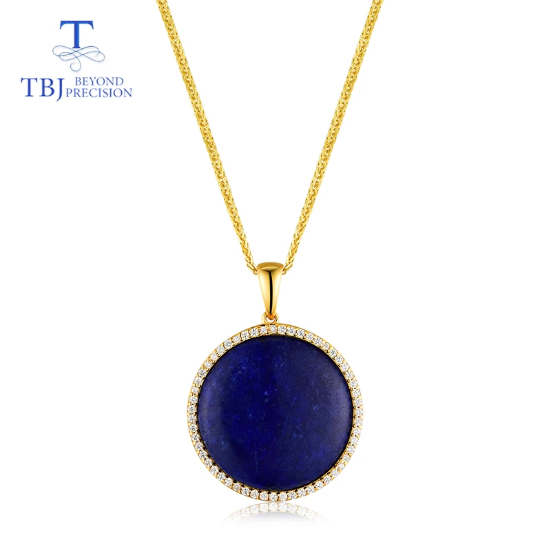 

Elegant Natural Lapis Clasp pendant necklace for women 925 sterling silver yellow gold fine jewelry for wife nice gift