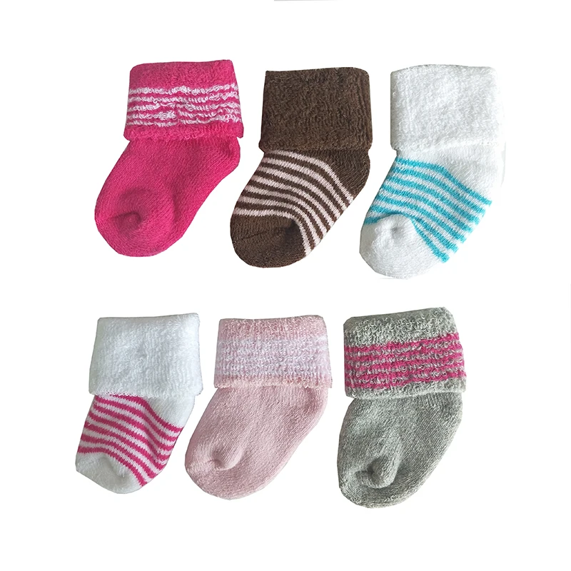 Для детей 12 шт. махровые носки Комплект многоцветный мягкий и теплый 2018 зимние полосатые новорожденных Infantil для девочек короткие носки 0-3