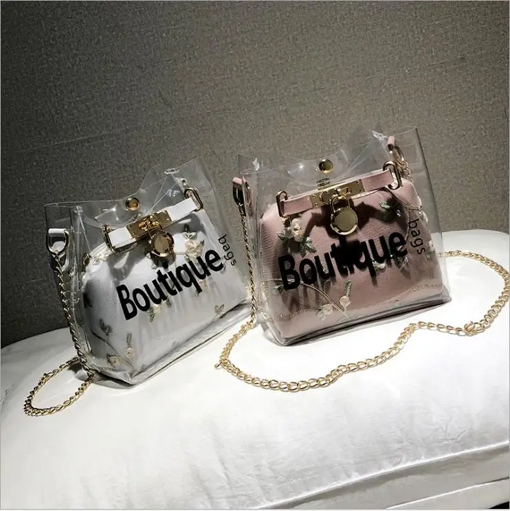 Women Summer Beach Bag PVC Clear Transparent Tote Handbags