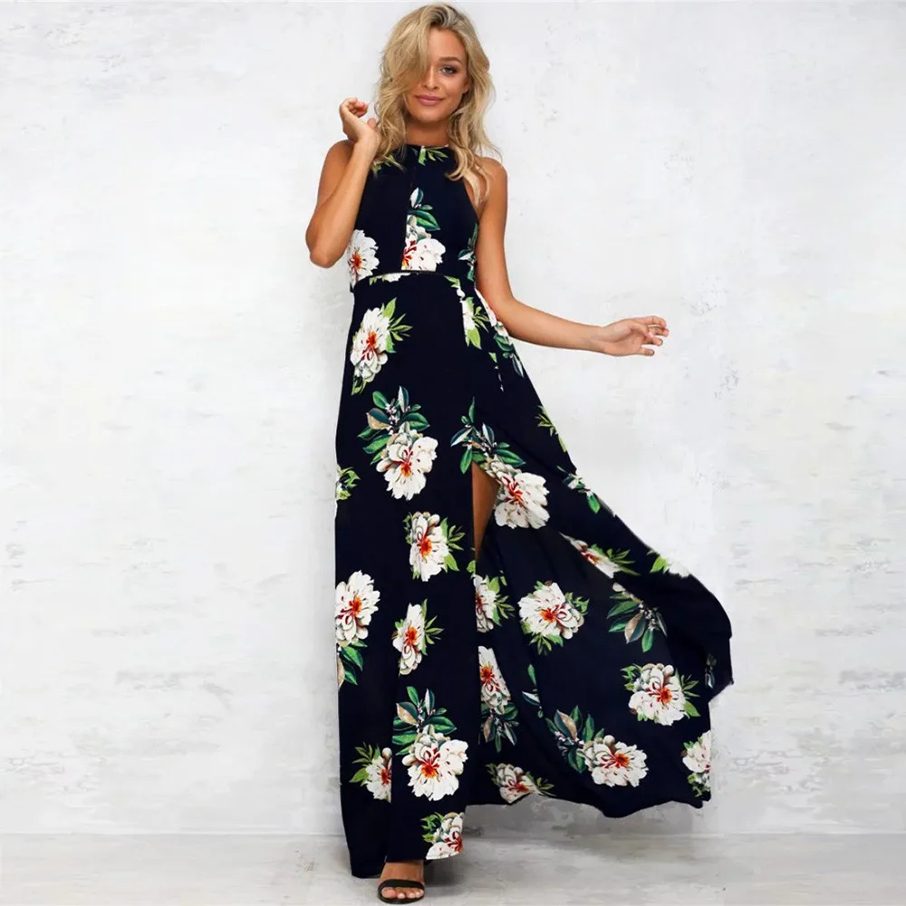 Robe de femme ete 2019 Для женщин из шифона с цветочным рисунком без рукавов открытой