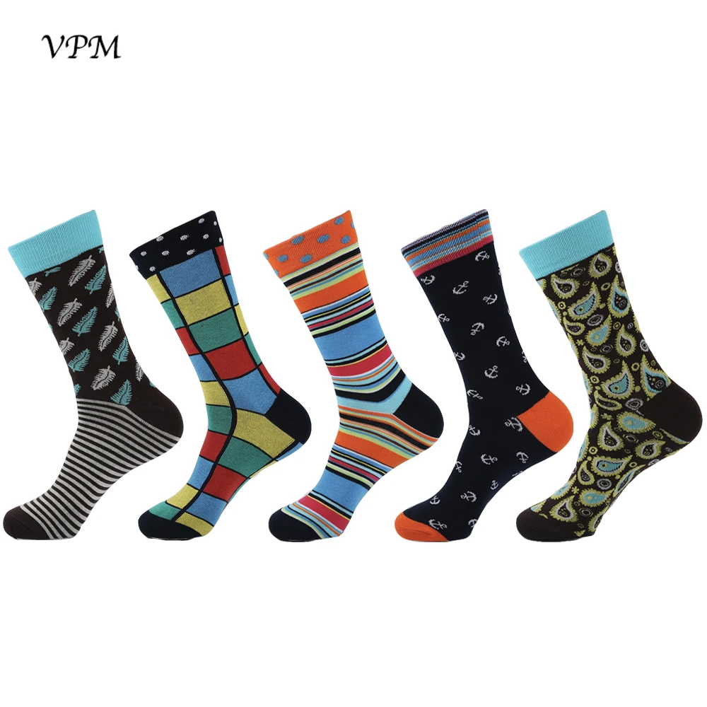 VPM 5 пар/партия хлопок Для мужчин носки Harajuku в полоску точки решетки носки к деловому костюму свадебный подарок для Для мужчин дропшиппинг