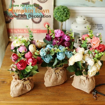 

Creative practical home simulation set flower,linen flowerpot+bamboo charcoal,adsorb formaldehyde,artificial camellia/rose pot