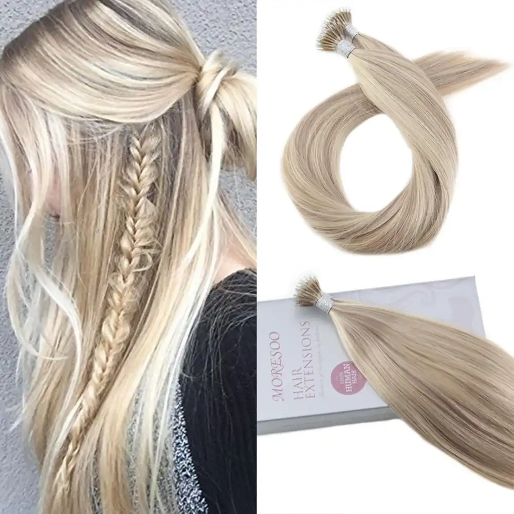 Moresoo Micro Nano Ring Hair Extensions Ash Blonde 18 Highlights