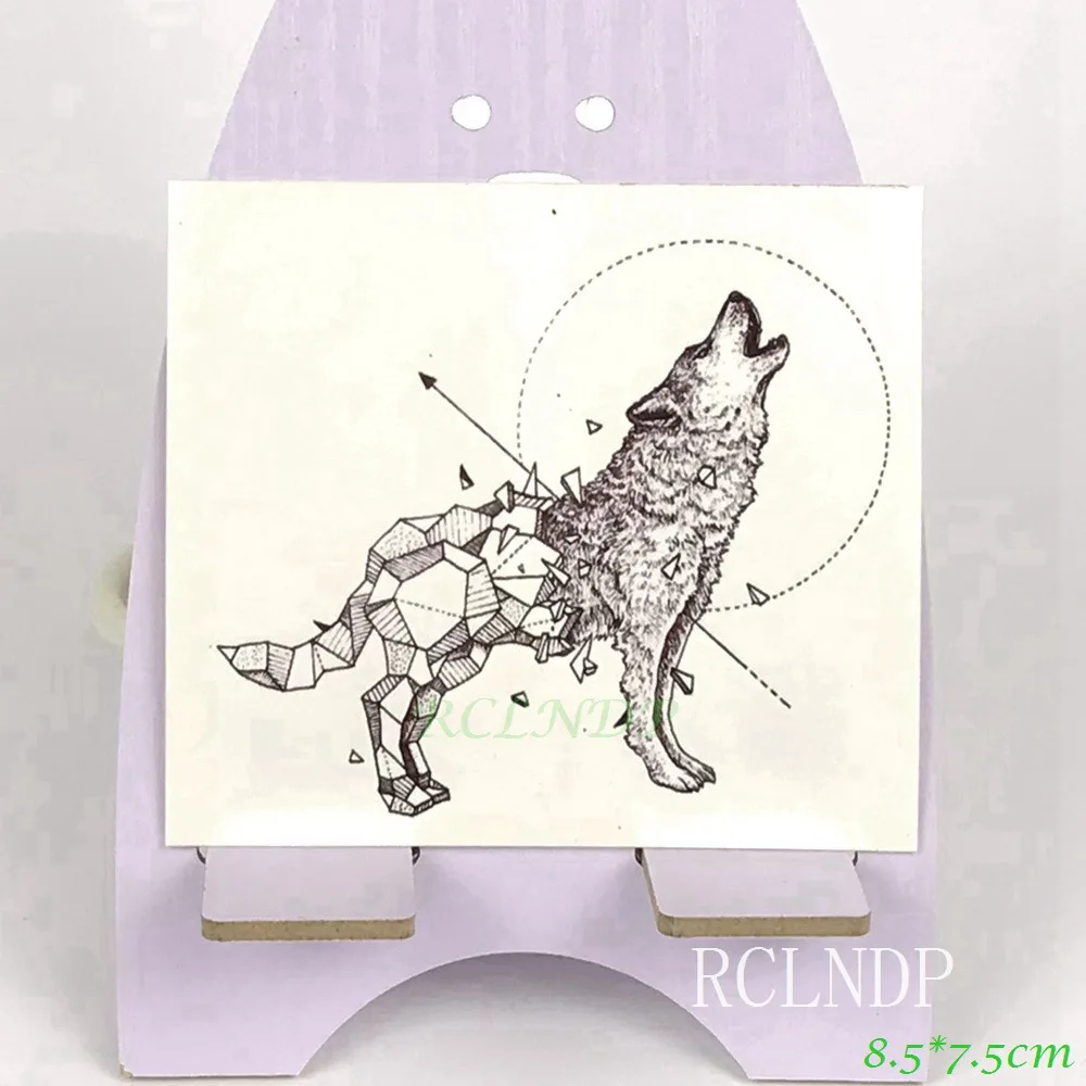 Waterproof Temporary Tattoo Stickers Wolf Dog head fake Tatto Geometric animal Flash Tatoo Hand Back Foot for Girl Women Men
