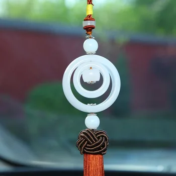 

Charms For Rear ViewMirror Quartzite Jade Car Hanging Ornaments White Pendant Car Mirror Decoration Pendant
