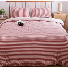 Junwell 100% Baumwolle Jersey Bettbezug-set Garn Gefärbt T-shirt Stoff Quilt Abdeckung Japanischen Stil Einfache Streifen Design