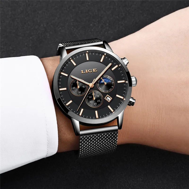 

LIGE Mens Watches Top Brand Luxury Fashion Business Watch Mens Casual Waterproof Sports Quartz Wirstwatch Relogio Masculino+Box