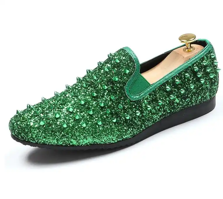 green and gold loafers
