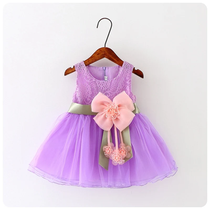 

Fashion Summer Sleeveless Beaded Bow Lace baby Party Birthday girls kids Children dresses, princess infant Dance Dress MT786