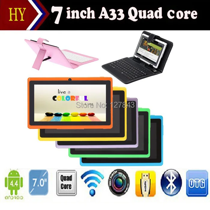 Newest 7 inch Q88 Allwinner A33 quad core Tablet PC Android 4.4 512M 4G Dual camera Bluetooth 50pcs/lot DHL free shipping