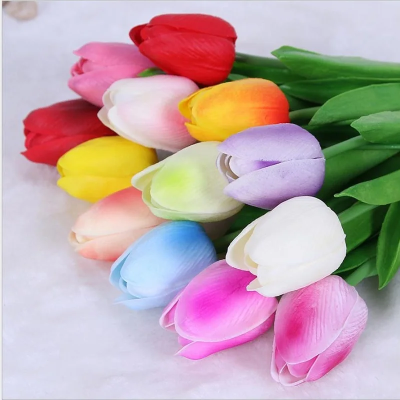 

30pcs/lot PU Mini Tulip Fake Flower Real Touch Artificial Bouquet Silk Flowers Tulips For Home Decoration DIY Wedding Party
