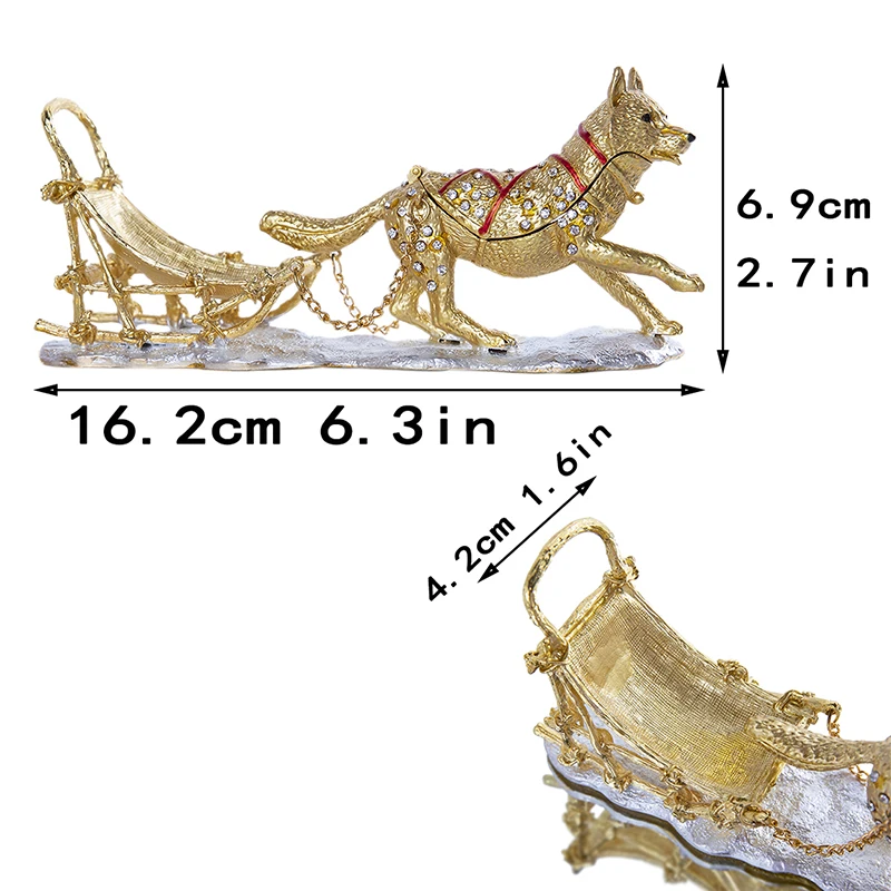 H& D эмалированные сани, собачья шкатулка для украшений, декоративная шарнирная Коллекционная Фигурка животного, Уникальный рождественский подарок, домашний декор