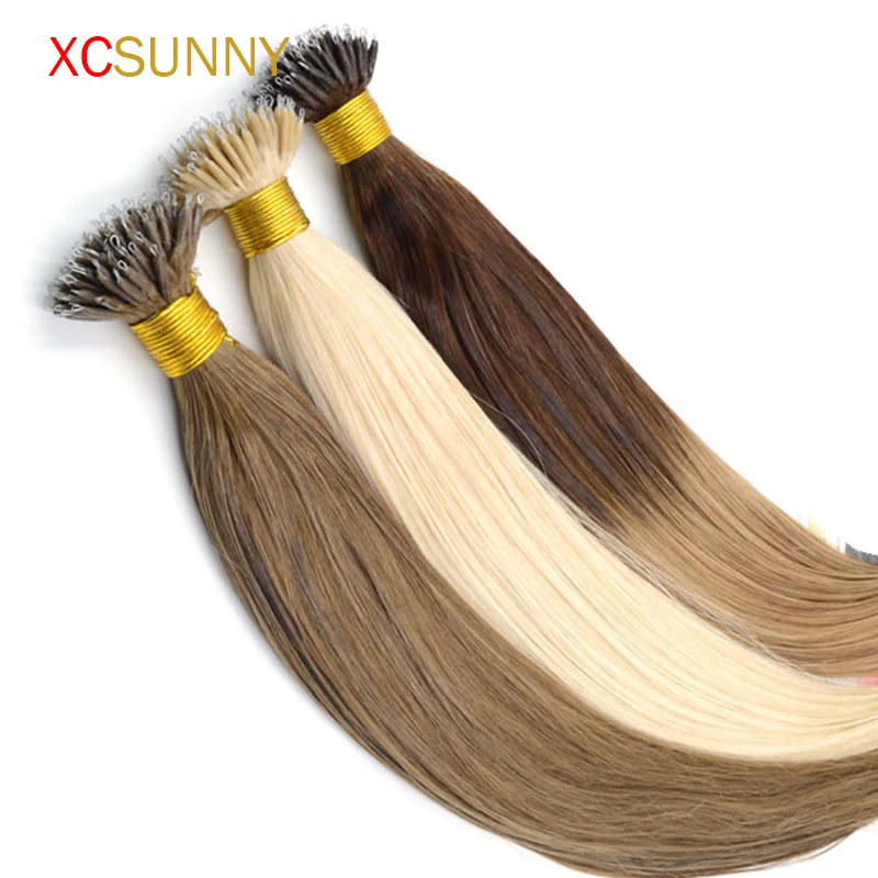 

XCSUNNY Ombre Two Tone Dip Dye Nano Loop Natural Hair Extensions 18"20"1g/s 100g Nano Ring Hair Extensions Ombre Hair 100beads